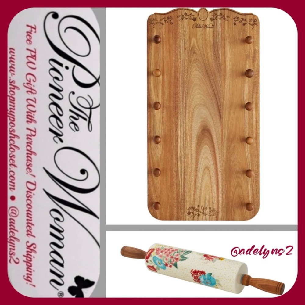 🌺 New The Pioneer Woman (1) Rolling Pin Rack & (1) Rolling Pin Gift Set